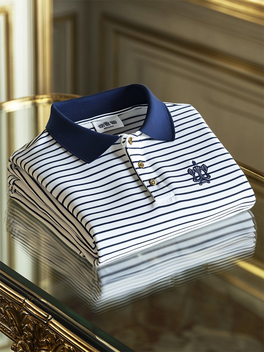 Camisa polo ejecutivo casual a rayas Button de manga corta para hombre