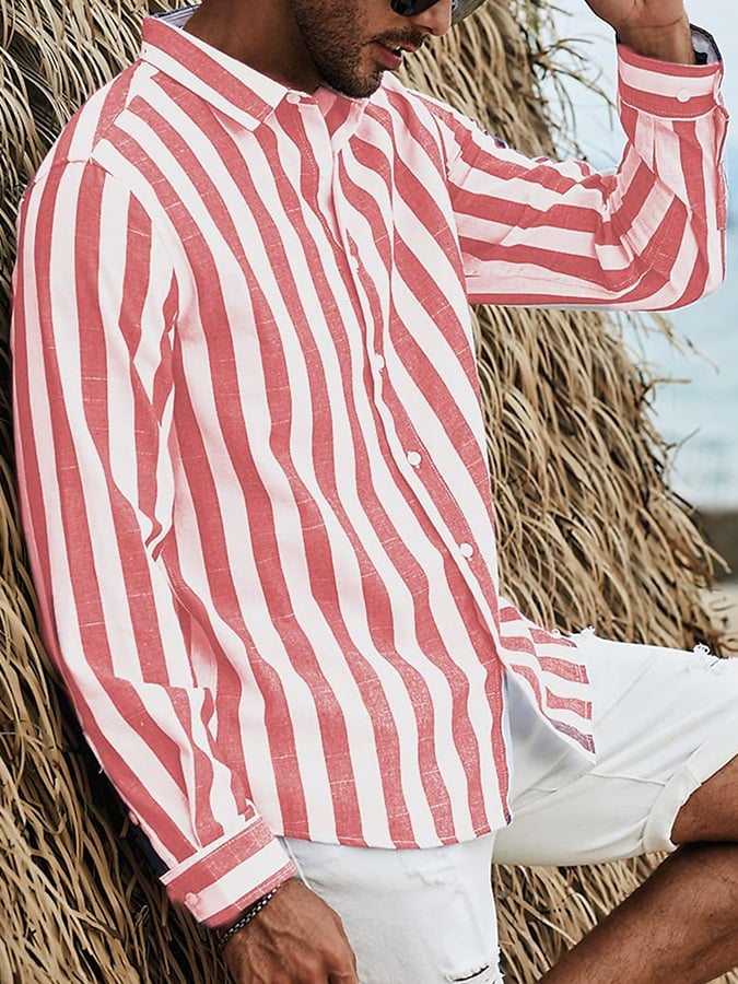Camisa a rayas estampado de manga larga para hombre