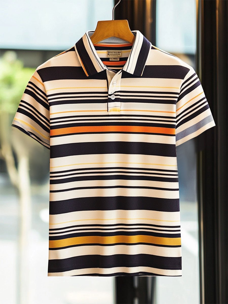 Camisa polo ejecutivo casual a rayas Button de manga corta para hombre