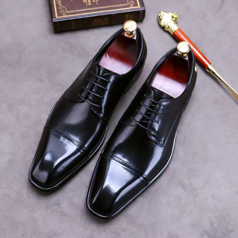 Zapatos elegantee Stereoscopic Square Toe Patchpara trabajo Lace-up Oxford cuero para hombre