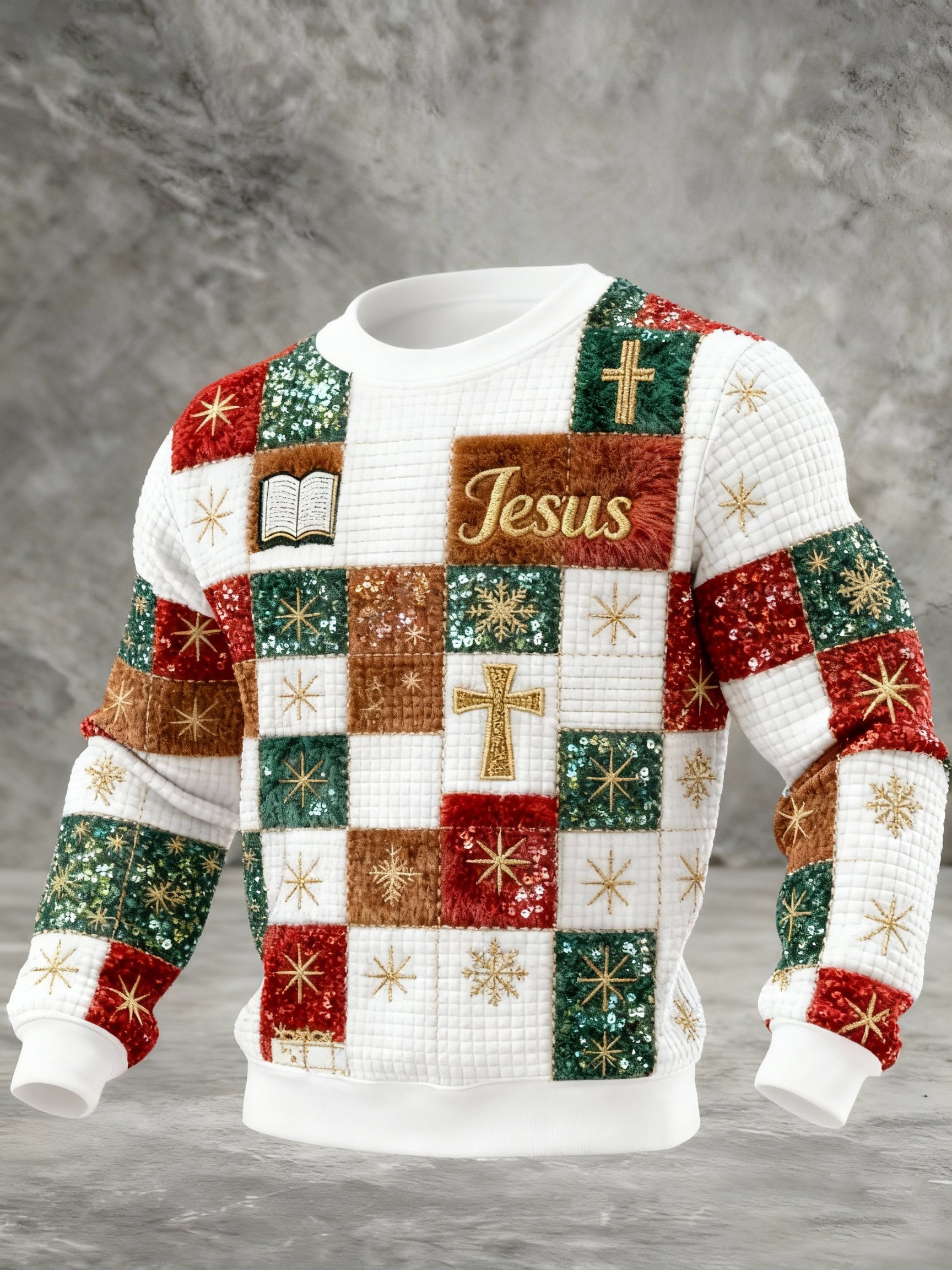 Sudadera Christmas Splicing Faith estampado para hombre