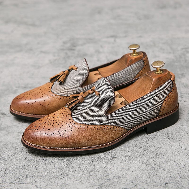 Zapatos ejecutivo casual retro Carved en bloques de color Fringed cuero