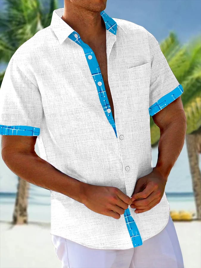 Camisa elegante Geometric estampado Resort casual (With Pockets) para hombre