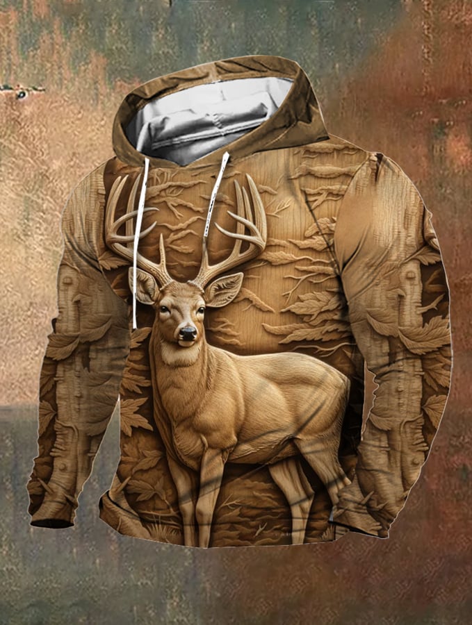 para hombre retro para exterior 3D Engraved Deer Hunting Print Hooded Sweacamiseta