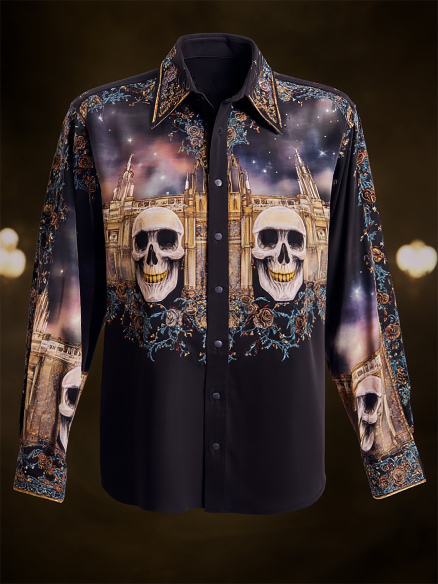 Camisa vintage Halloween estampado de manga larga para hombre