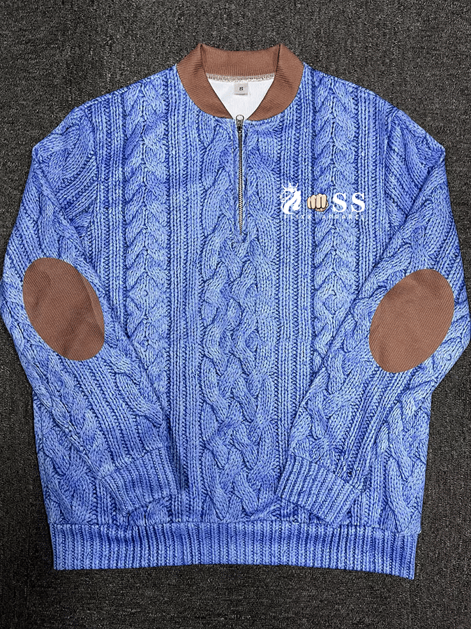 Sudadera retro Letter estampado cierre Neck tejido para hombre