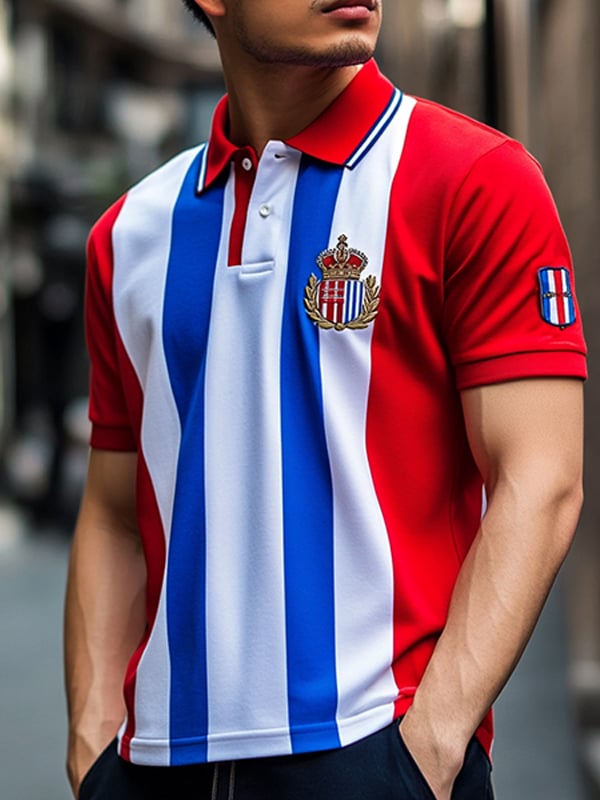 Camisa polo ejecutivo Logo rayas de manga corta Button cuello para hombre