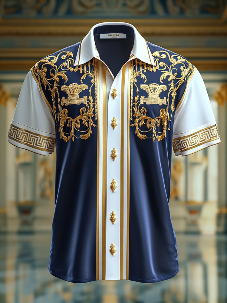 Camisa satén Luxe estampado de manga corta Button para hombre