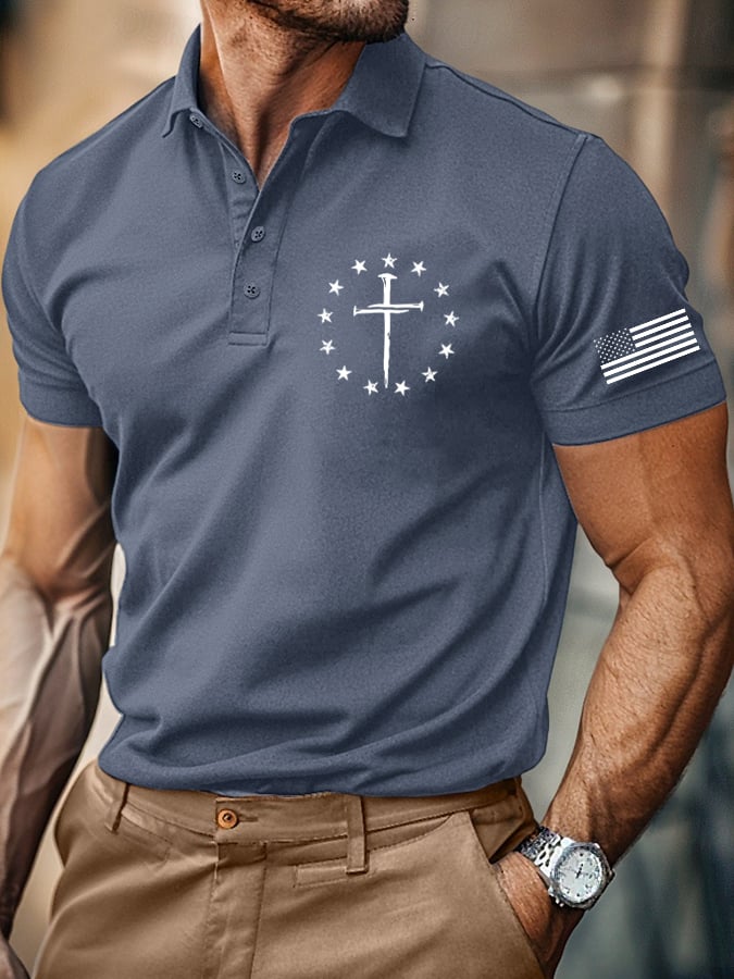 Camisa polo retro Faith casual estampado para hombre