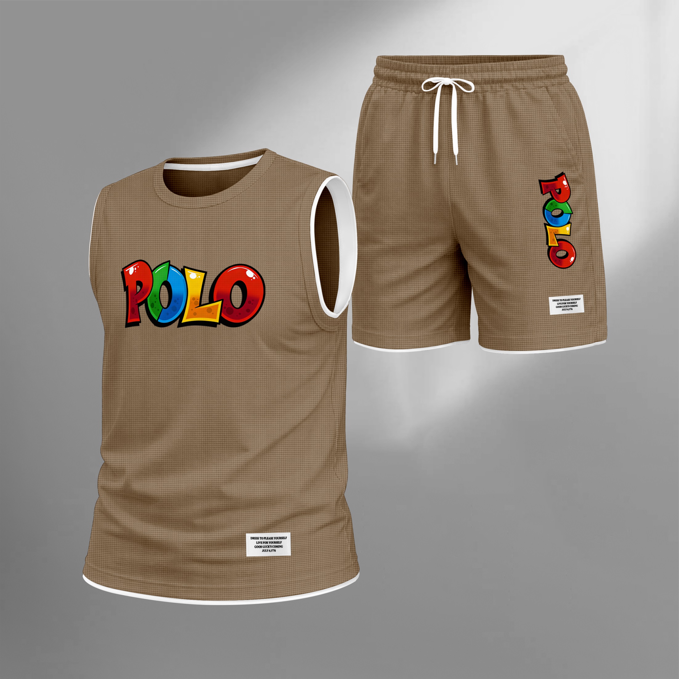 Shorts Graffiti Letter estampado Summer Set Sleeveless Tank Top & Matching Outfit, Lightweight casual Streetwear Athletic Set for Everyday & Holiday para hombre