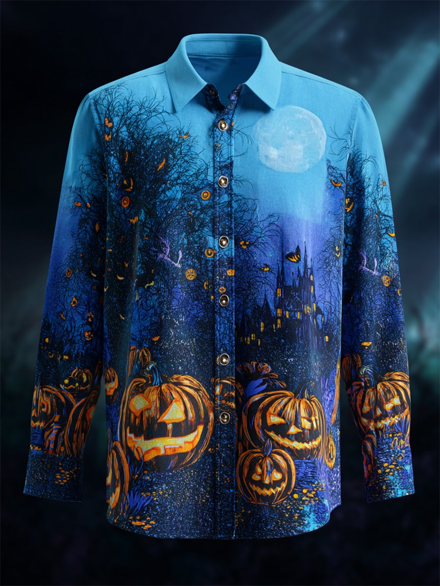 Camisa vintage Halloween estampado de manga larga para hombre