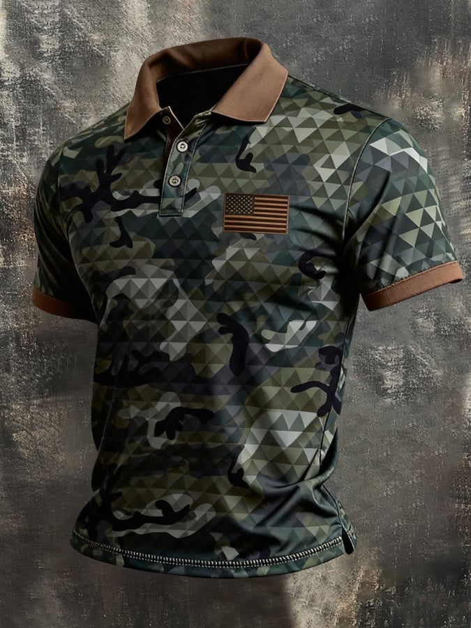 Camisa polo retro Patriotic Color-Block de manga corta para hombre