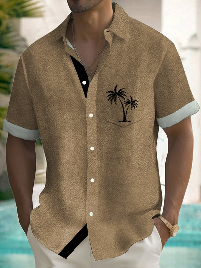Camisa Hawaiian Resort Coconut Tree estampado Lapel para hombre