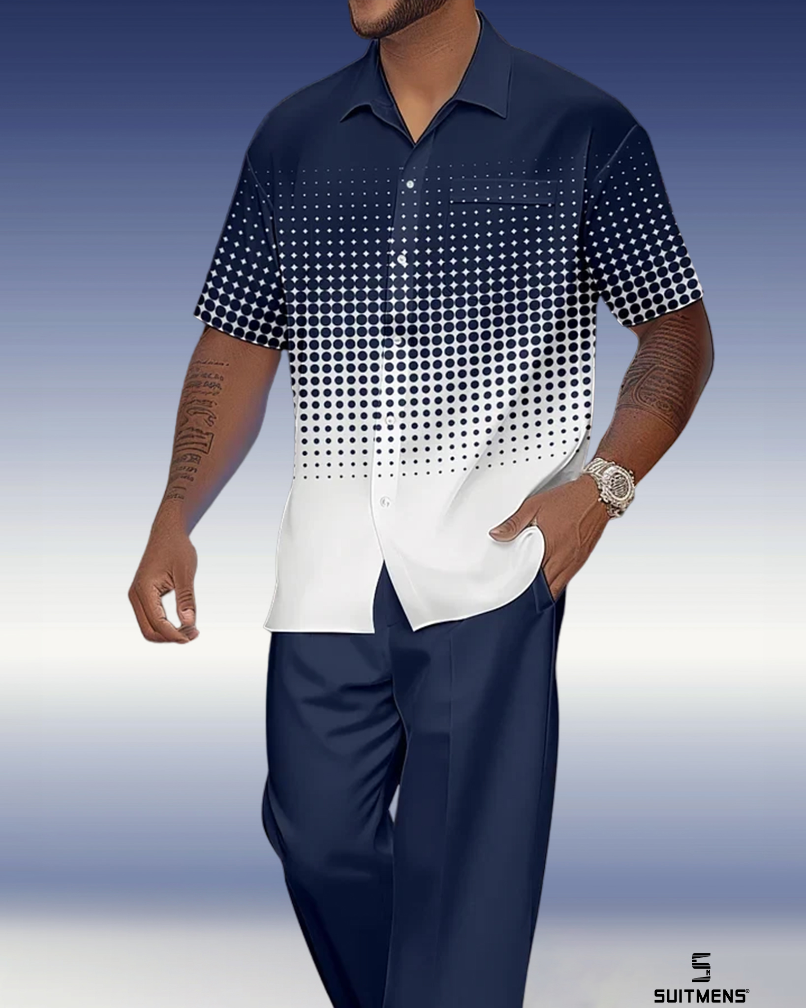 Camisa Gradient estampado de manga corta Walking Suit 1079 para hombre