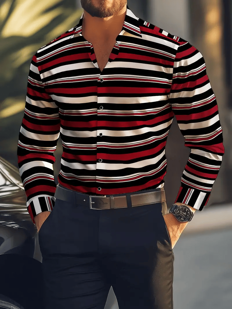 Camisa rayas estampado ejecutivo de manga larga para hombre