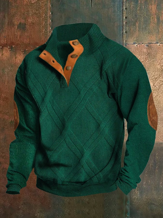 Sudadera St. Patrick's Day jacquard estampado Stand cuello con botones para hombre
