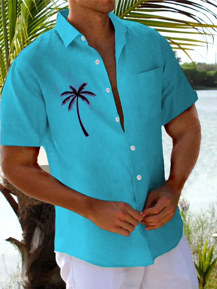 Camisa casual Coconut Tree estampado Lapel para hombre