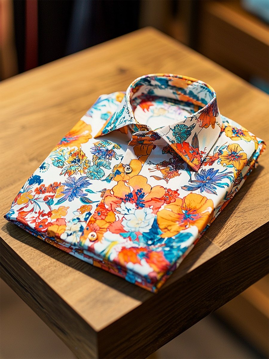 Camisa satén Luxe hawaiano estampado de manga corta Button para hombre
