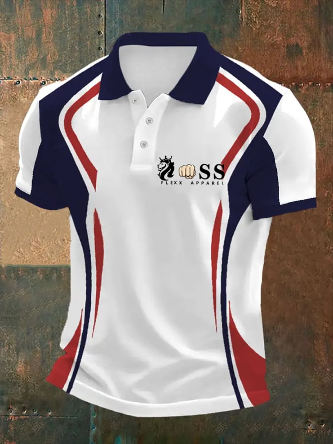 Camisa polo retro Letter estampado casual para hombre
