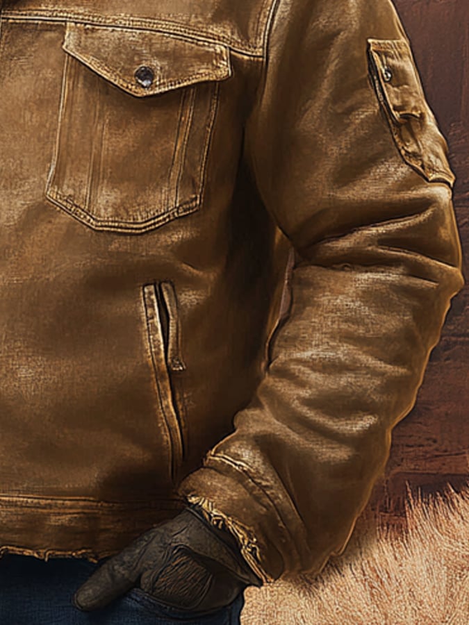 Chaqueta vintage clásico desgastado casual bolsillo para hombre