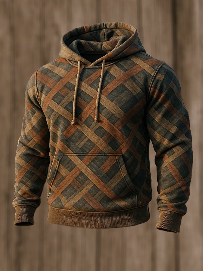 Sudadera retro desgastado en bloques de color estampado casual de manga larga para hombre