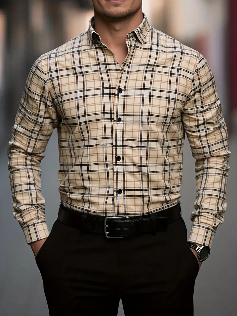 Camisa Street Style ejecutivo casual estampado de manga larga para hombre