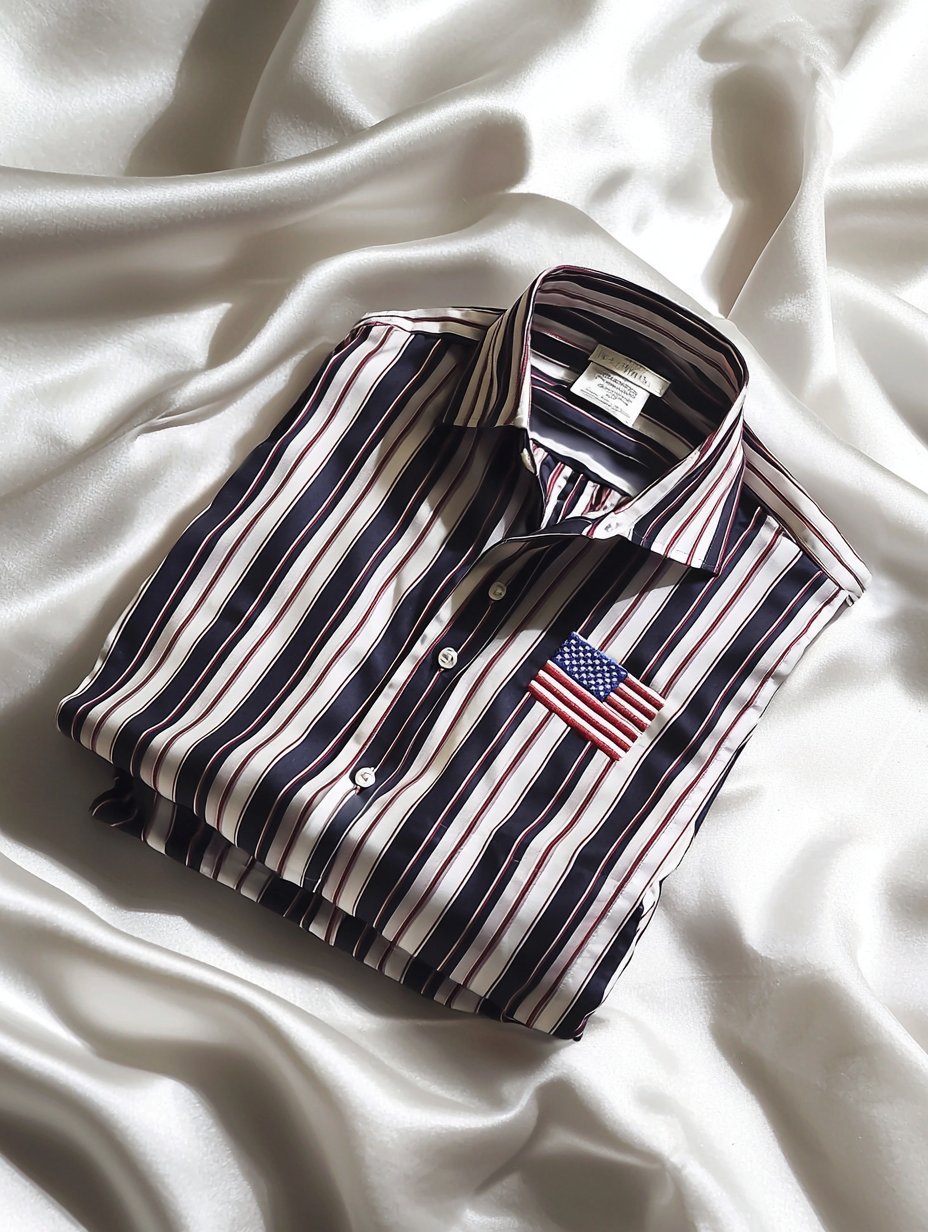 Camisa ejecutivo a rayas Independence Day American Flag de manga corta con botones para hombre