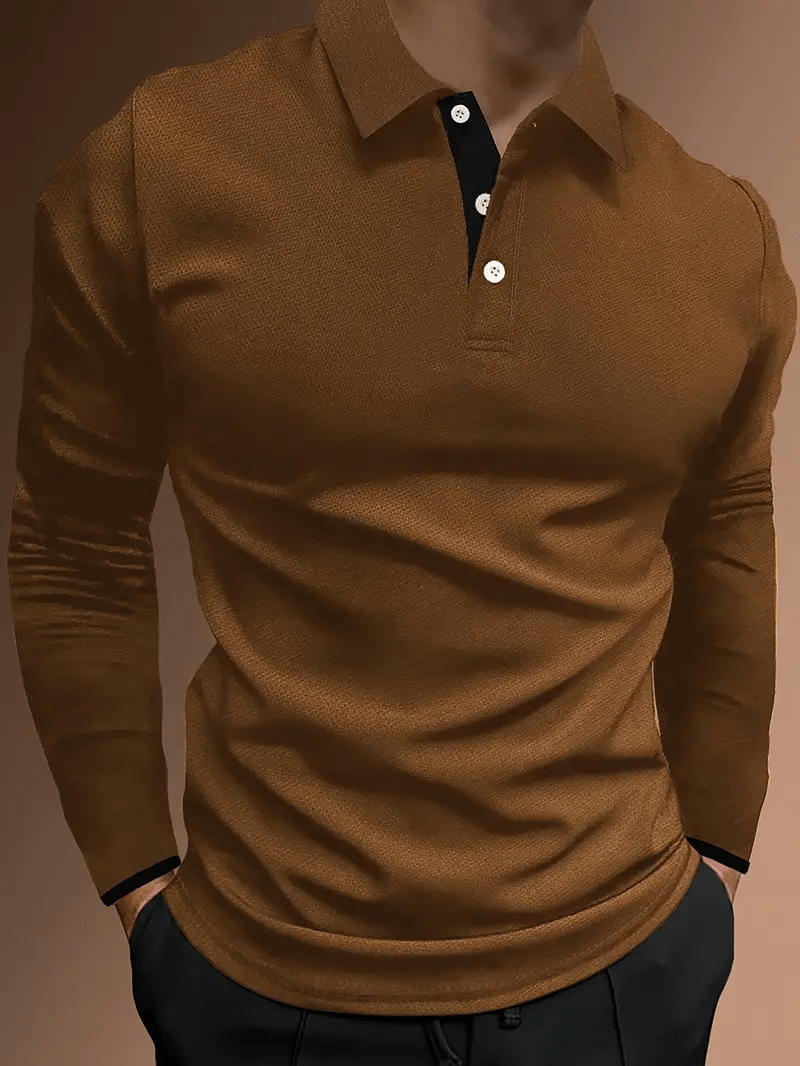 Camisa polo ejecutivo casual a rayas de manga larga para hombre