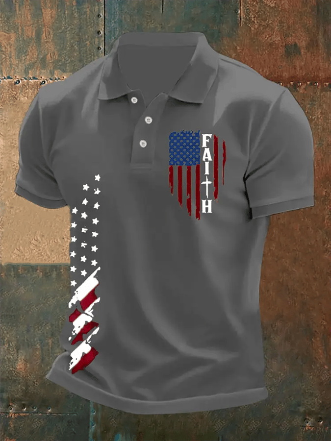 Camiseta Faith Cross America Flag estampado de manga corta POLO para hombre