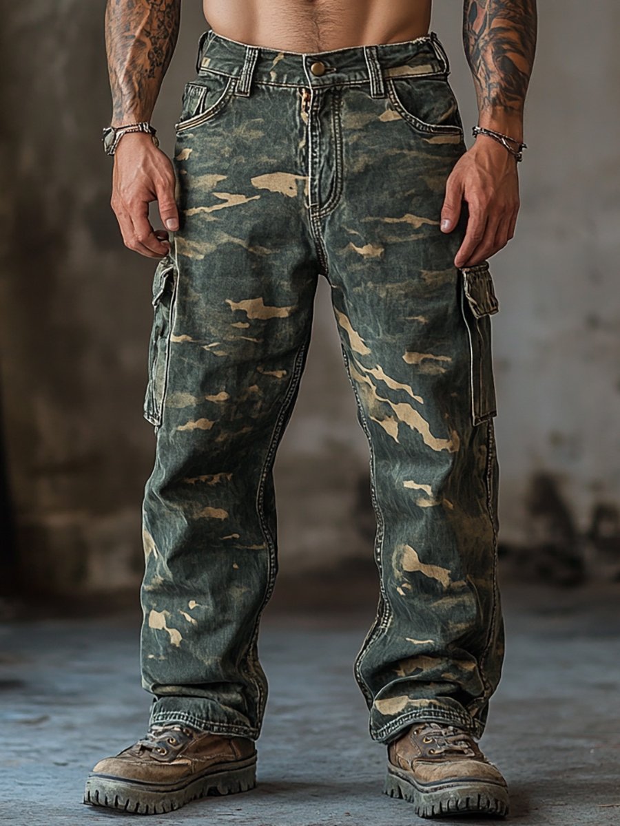 Camuflaje vintage para exterior Multi-bolsillo para trabajo Trousers para hombre