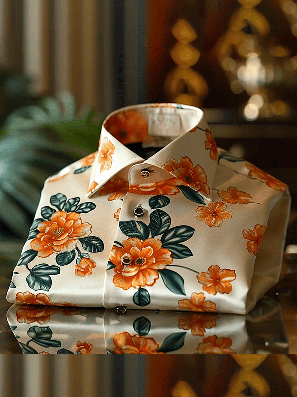 Camisa satén Luxe estampado de manga corta Button para hombre