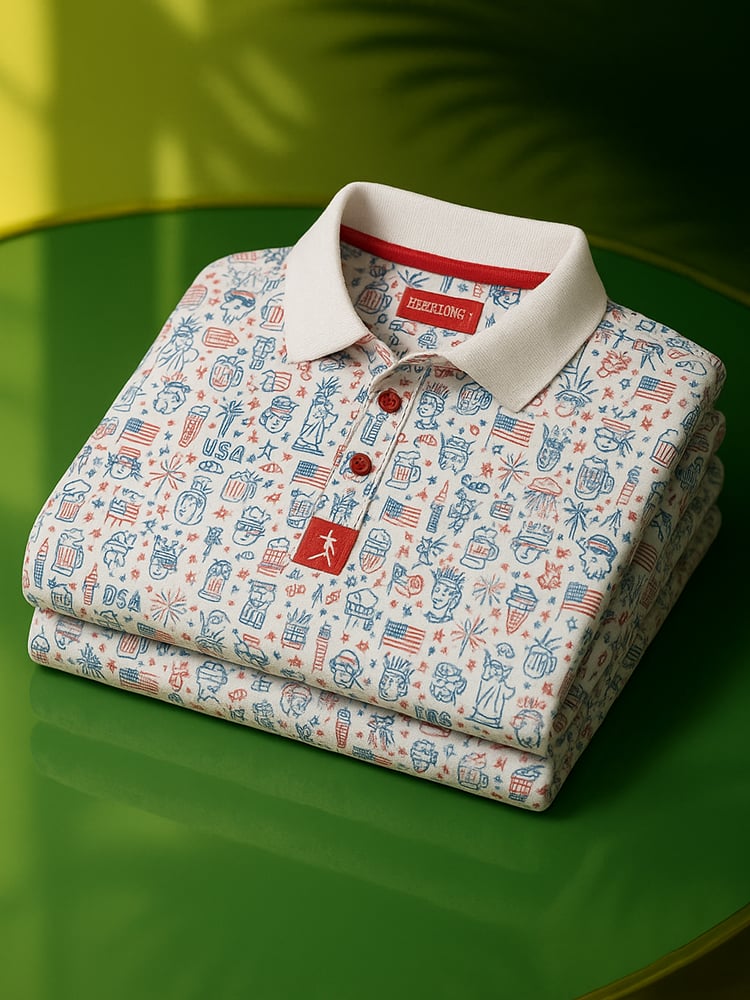 Camisa polo clásico ejecutivo Old Money Button de manga corta 'Merica para hombre