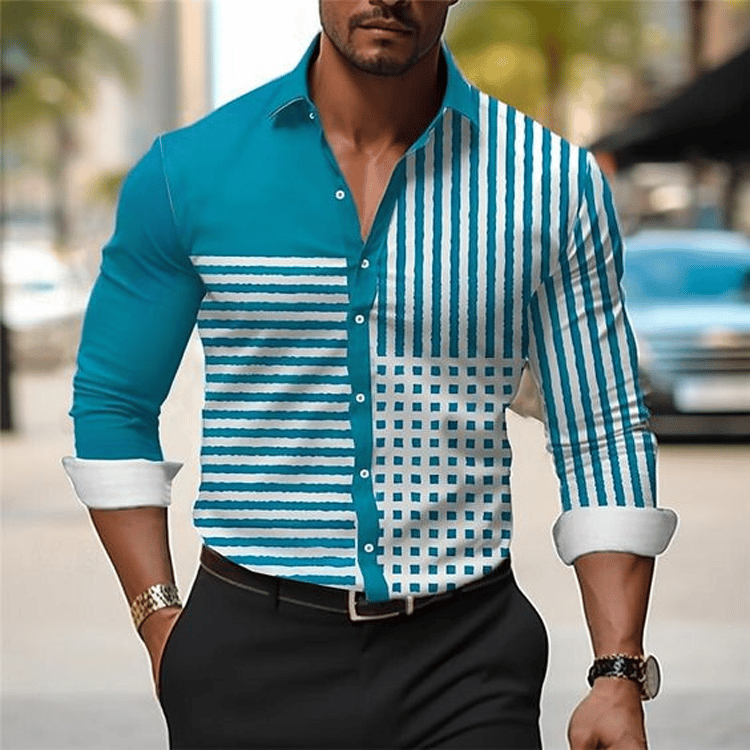Camisa geométrico Design ejecutivo casual para hombre