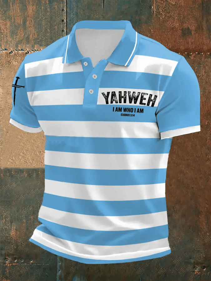 Camisa polo retro Faith “Yeshua�? casual estampado para hombre