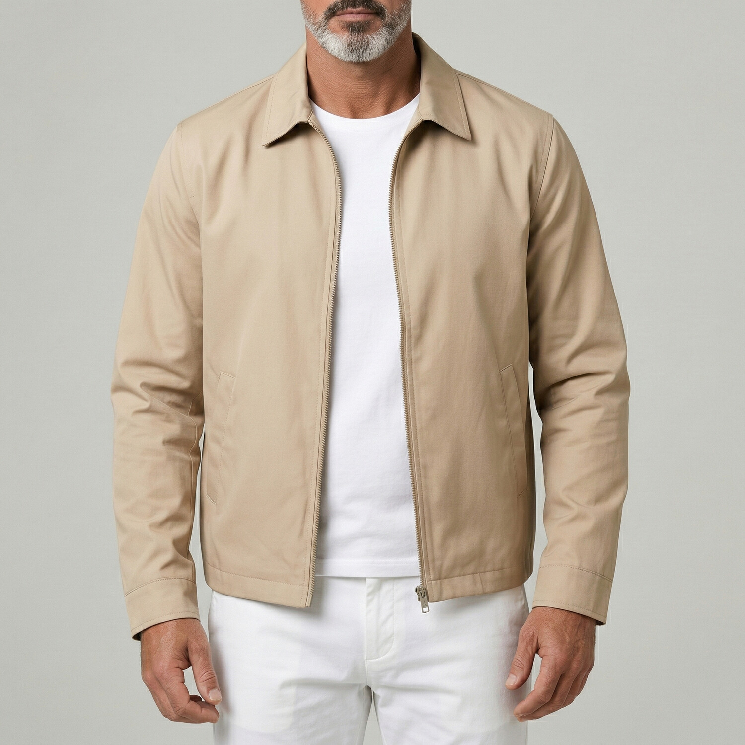 Chaqueta casual Plain Turndown Collar Slant Pockets para exterior con cierre para hombre