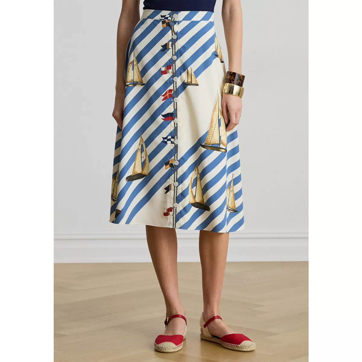 Women's Print Button-Front Crepe Skirt - 1