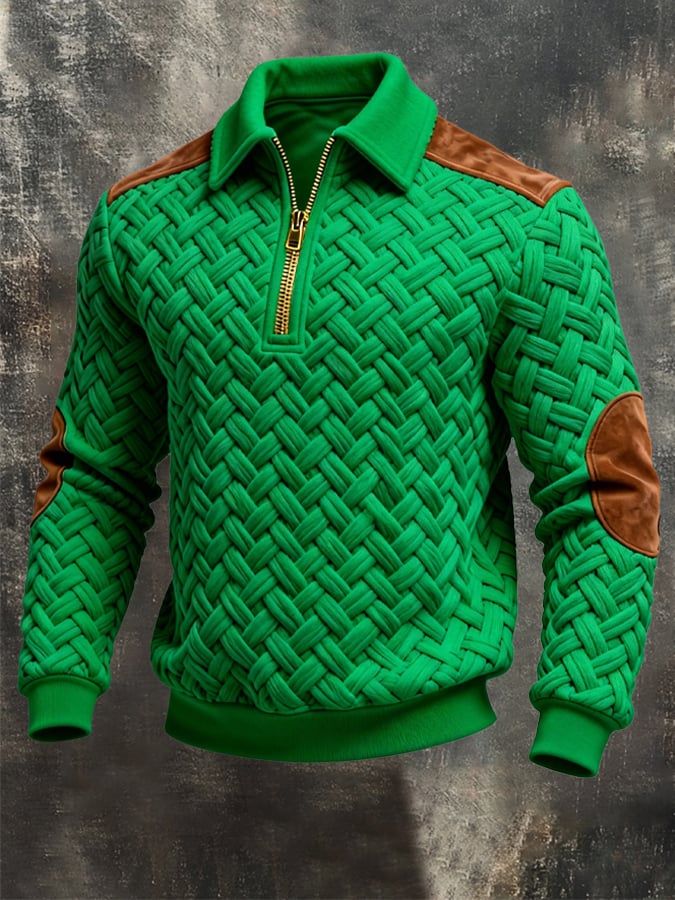 Sudadera retro jacquard texturizado Patchpara trabajo Comfortable Color-Blocked con cierre para hombre