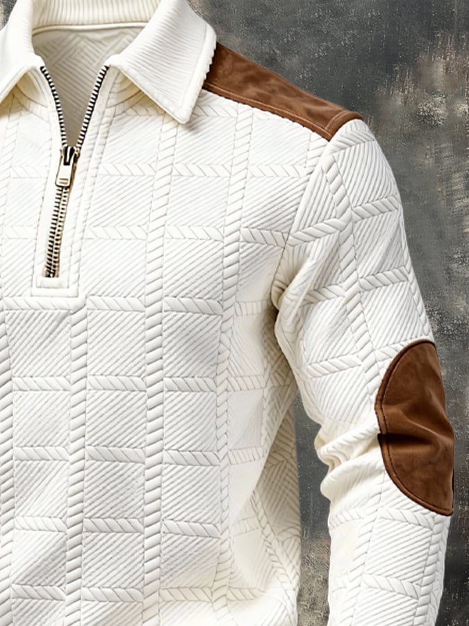 Sudadera retro jacquard texturizado Patchpara trabajo Comfortable Color-Blocked con cierre para hombre