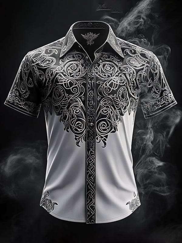 Camisa retro Viking gráfico de manga corta para hombre