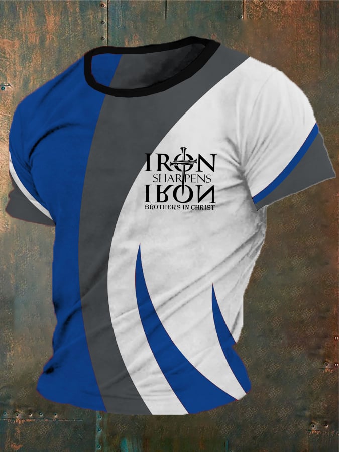 Camiseta vintage with a cross estampado "Faith, iron sharpens iron, brothers in Christ" para hombre