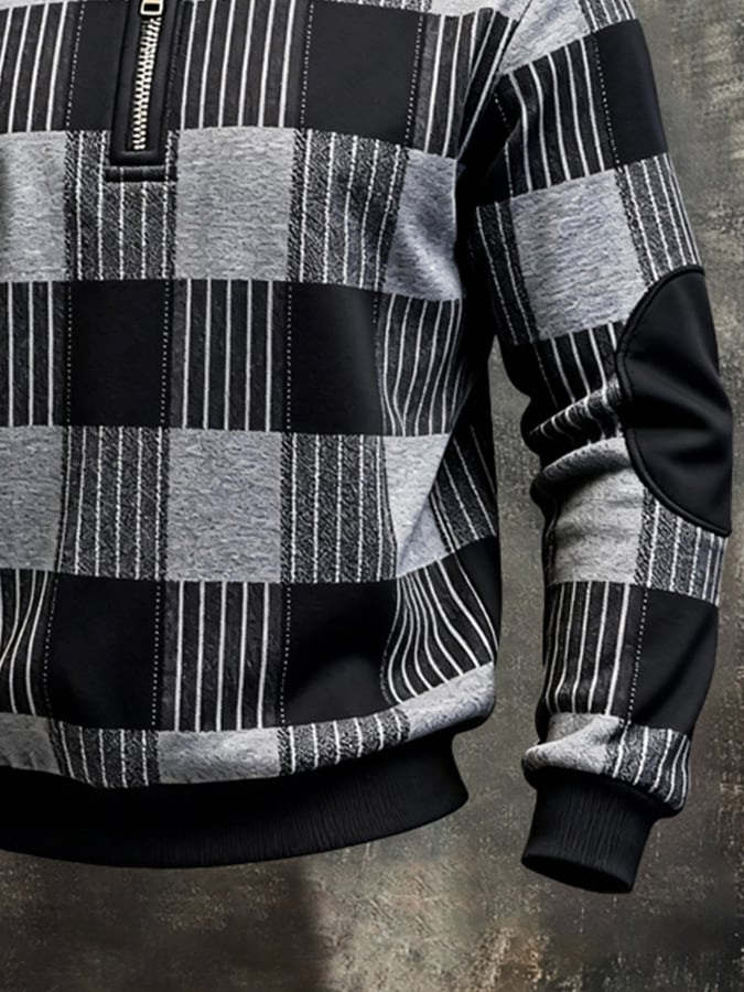 Sudadera retro en bloques de color estampado Color-Blocked con cierre para hombre