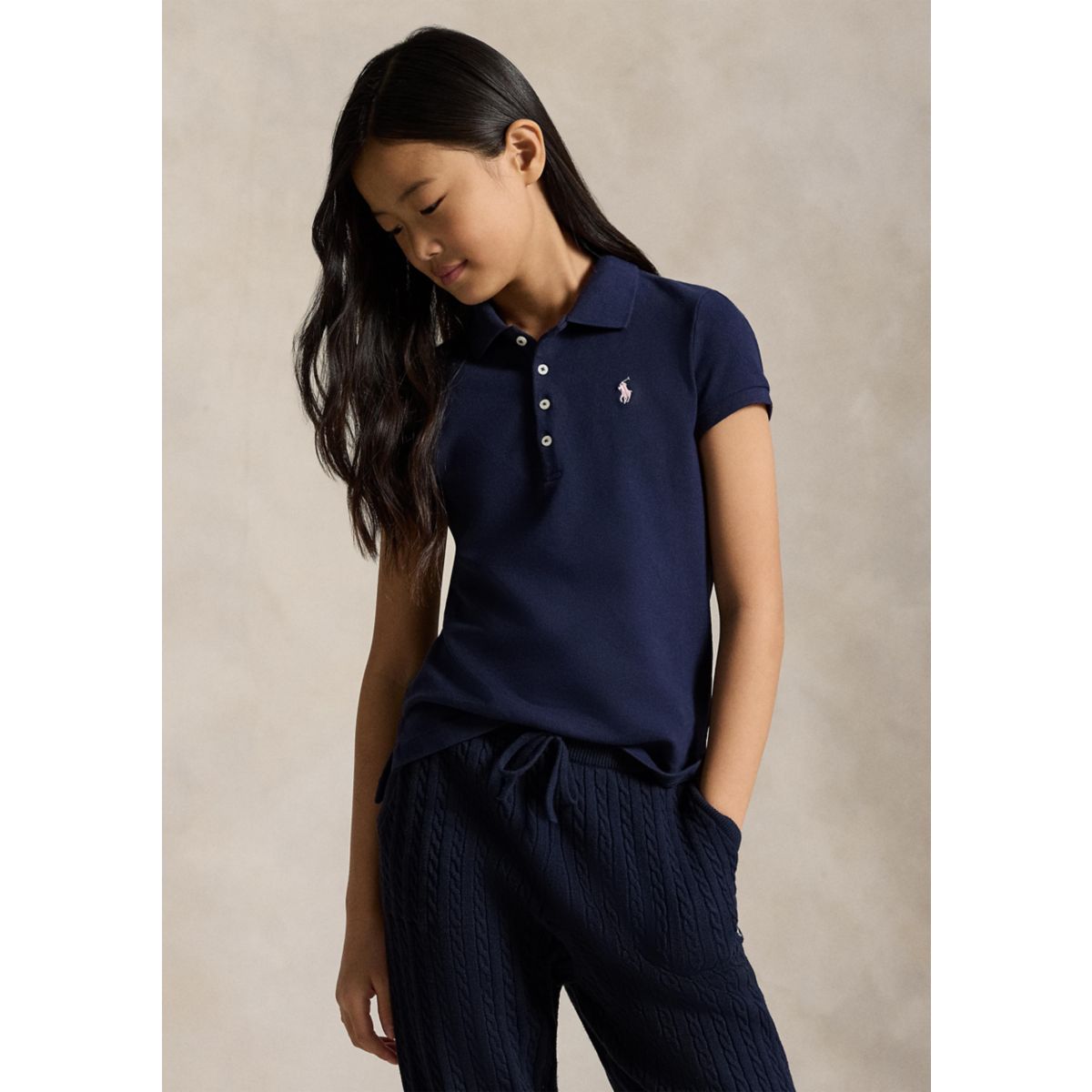 Girls 7-16 Stretch Cotton Mesh Polo Shirt - 6