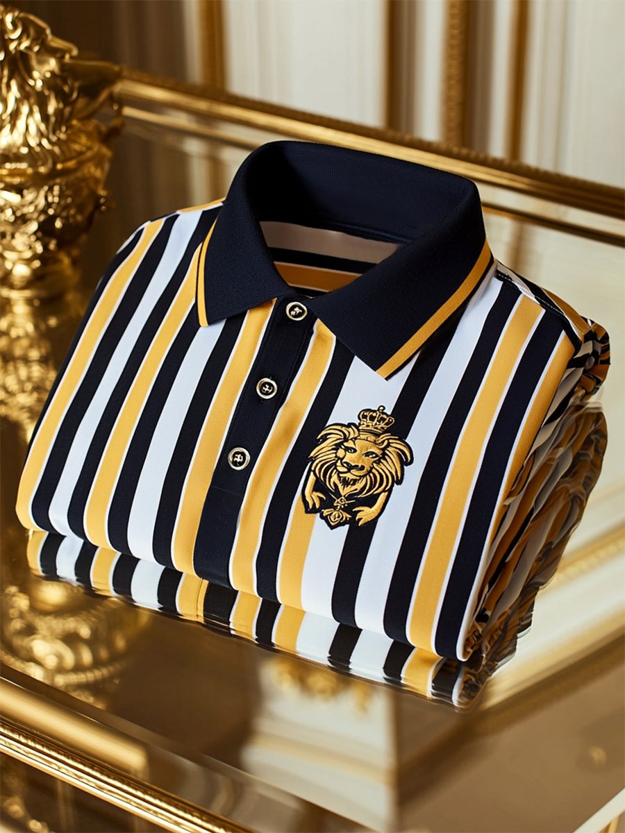 Camisa polo ejecutivo casual a rayas Button de manga corta para hombre