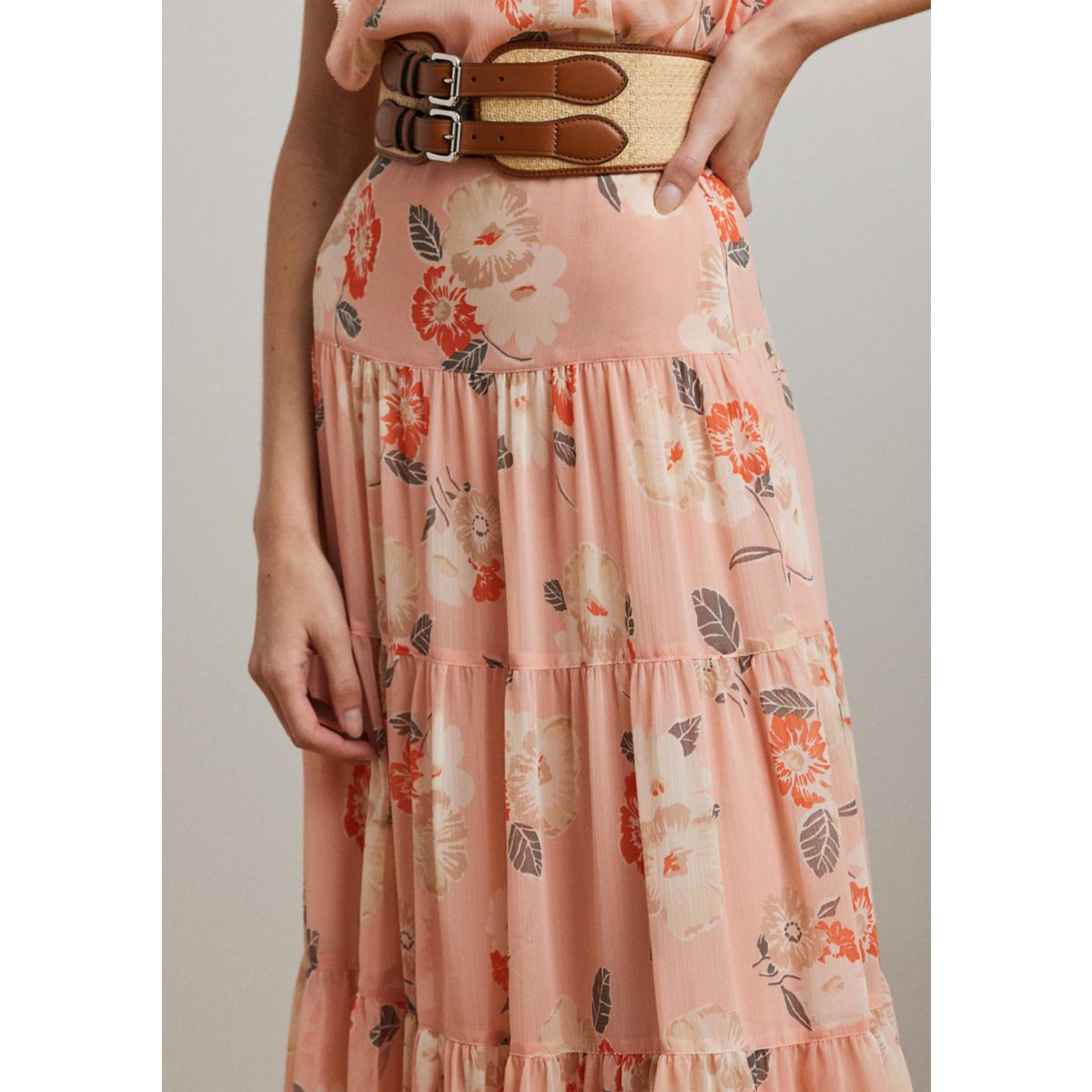 Floral Crinkle Georgette Tiered Skirt - 3