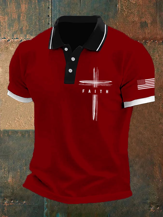 Camisa polo retro Faith casual estampado para hombre