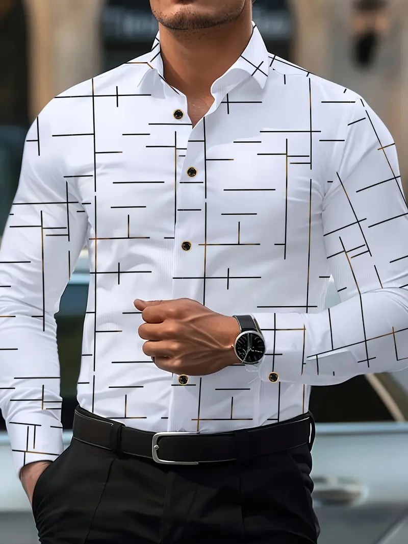 Camisa Street Style ejecutivo casual estampado de manga larga para hombre