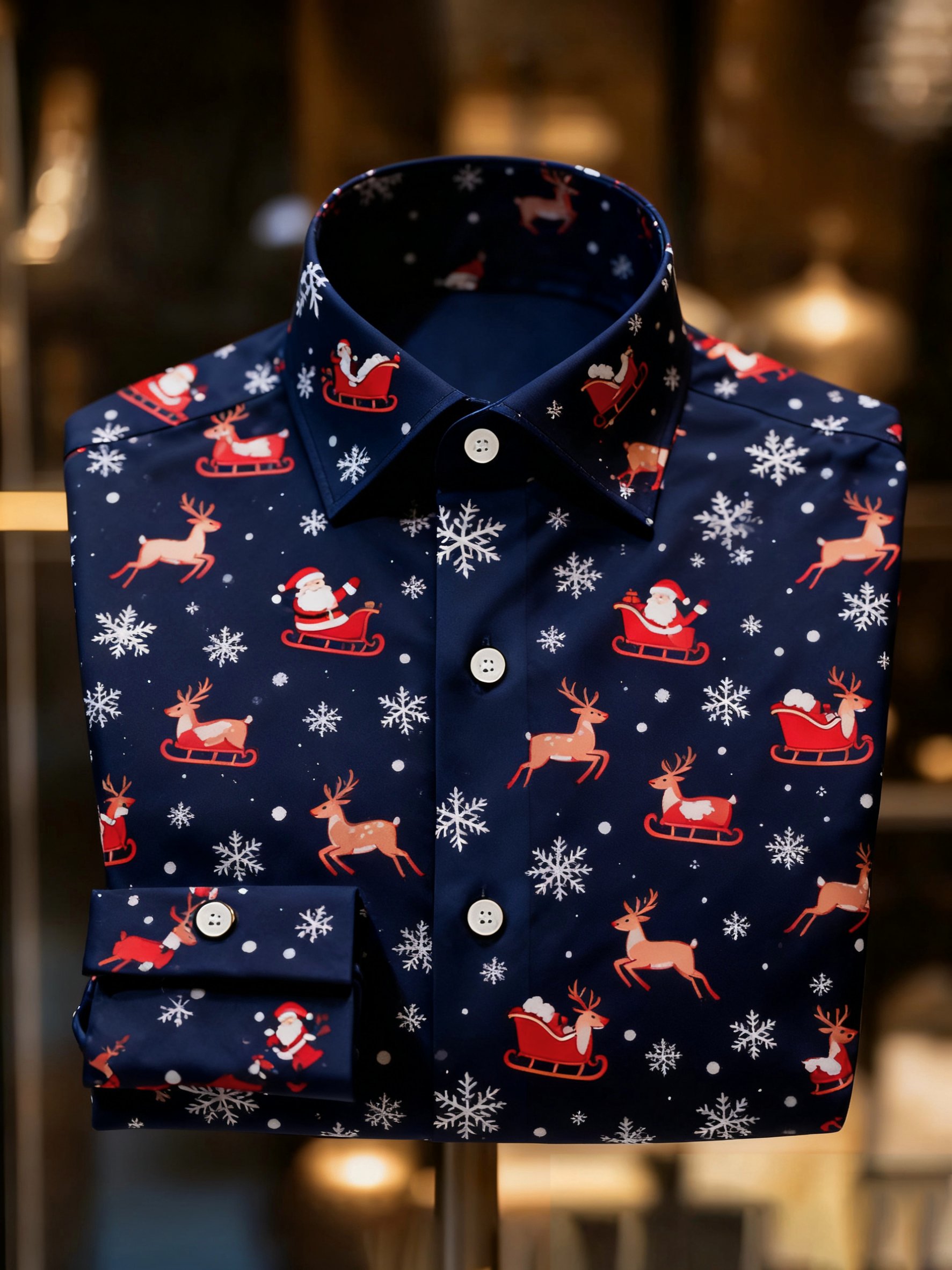 Camisa de lujo Christmas Party de manga larga con botones para hombre