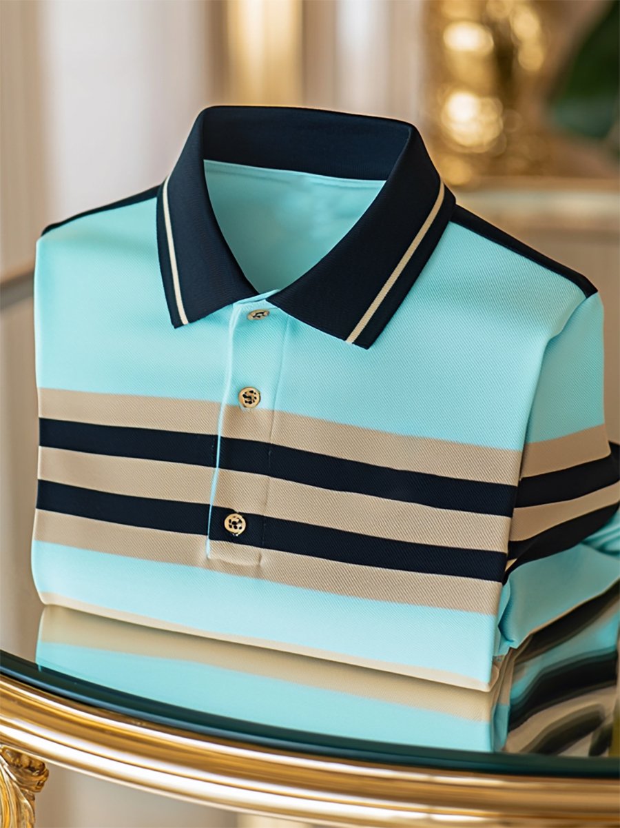 Camisa polo ejecutivo casual a rayas Button de manga corta para hombre