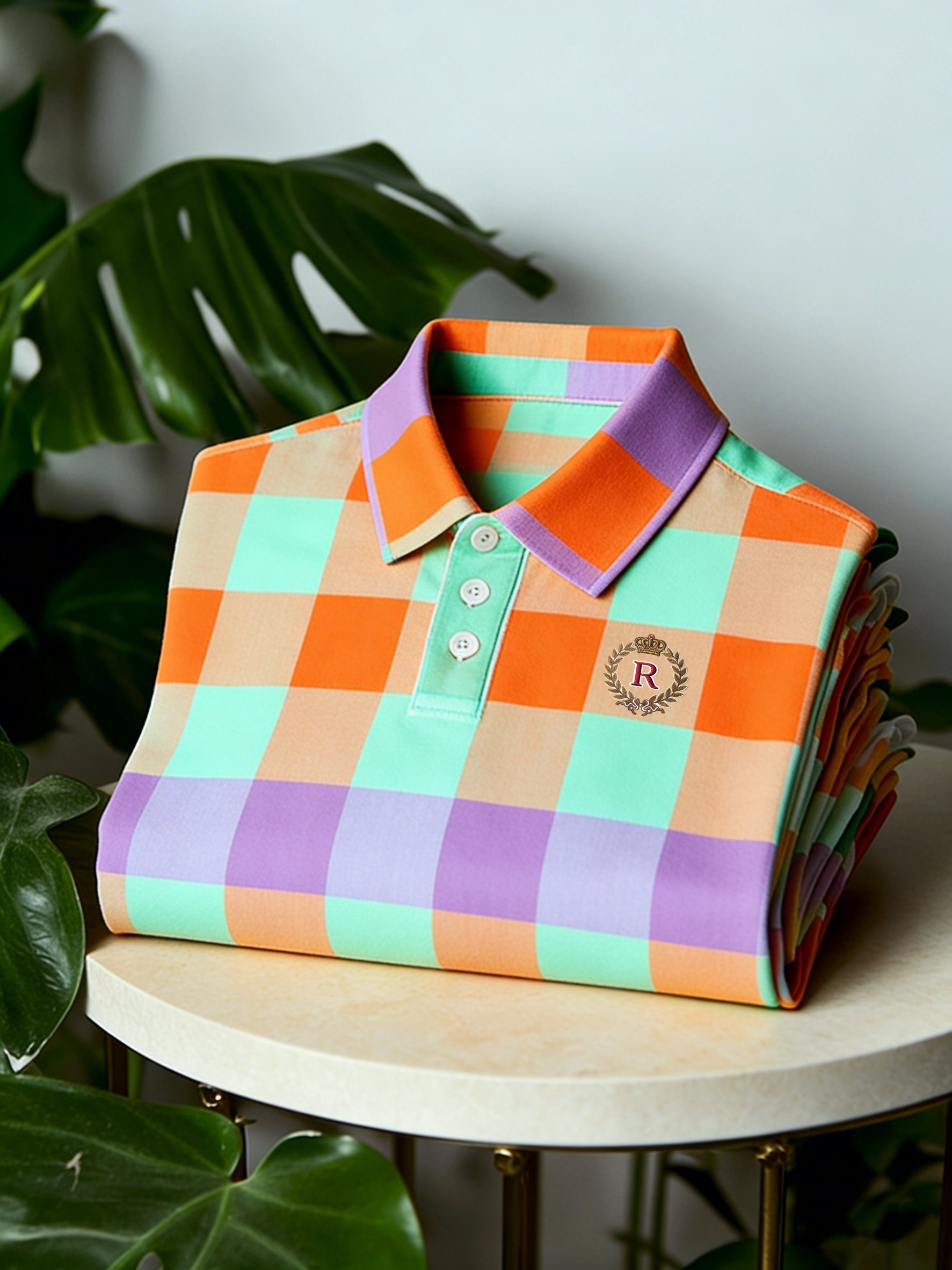 Camisa polo ejecutivo casual Button de manga corta clásico a cuadros para hombre