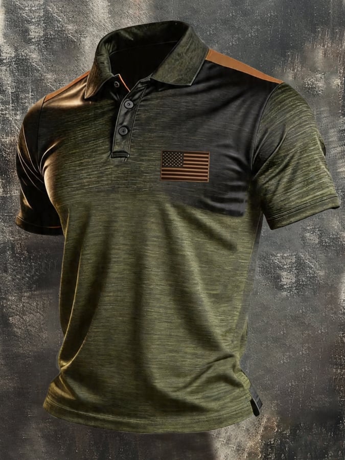 Camisa polo retro Patriotic Color-Block de manga corta para hombre